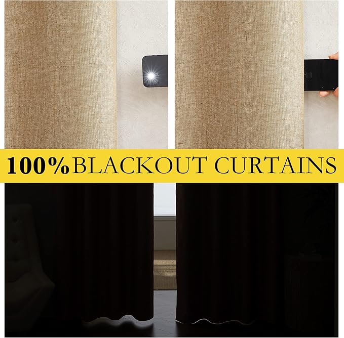 NICETOWN 100% Absolutely Blackout Linen Curtains - Image 3