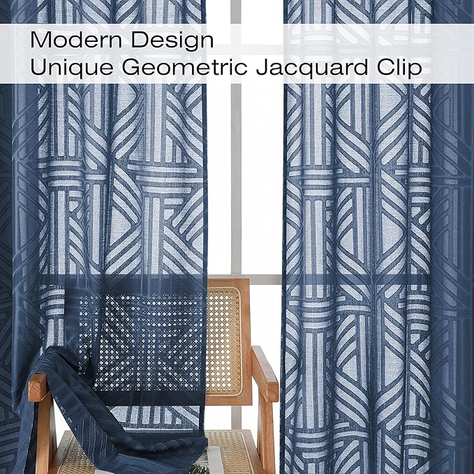 Simplebrand Navy Blue Sheer Kitchen Curtains 36 Inch Length Tier Curtains 2 - Image 3