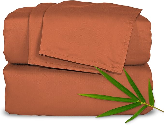 Twin Sheets by Pure Bamboo, Genuine 100% Organic Viscose Derived from Bamboo Bed Sheet Set, Luxuriously Soft & Cooling, Double Stitching, Lifetime Quality Promise (Twin, Terracotta)