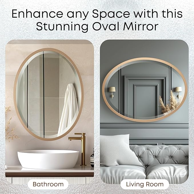 OVALCREST - Oval Wooden Beveled Wall Mirror for Home Decor, Bathroom, Vanity, Bedroom, Living Room, Hallway - London Style (Gold Spray) 23.1 x 29.1