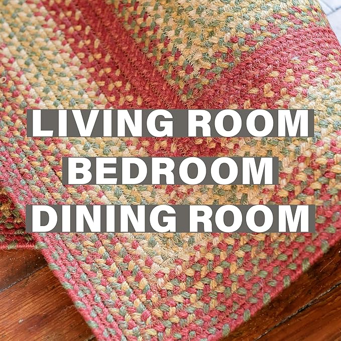 Cider Barn Red Jute Braided Area Rug, 4x6' Rectangle - Warm Country Rustic Decor, Perfect for Kitchens and Large Entryways - Durable, Reversible and Easy to Clean