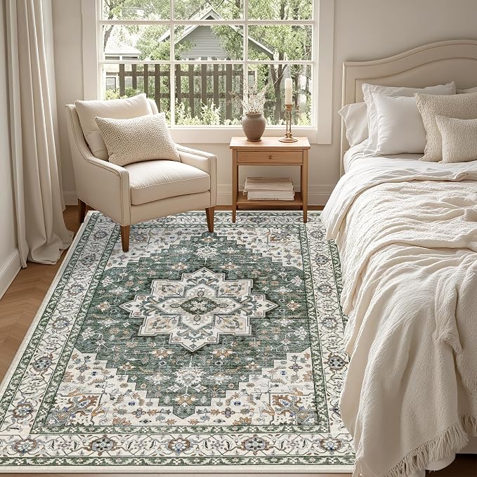 6x9 Area Rugs Living Room Rug: Washable Vintage Boho Medallion Rug No Slip - Image 4