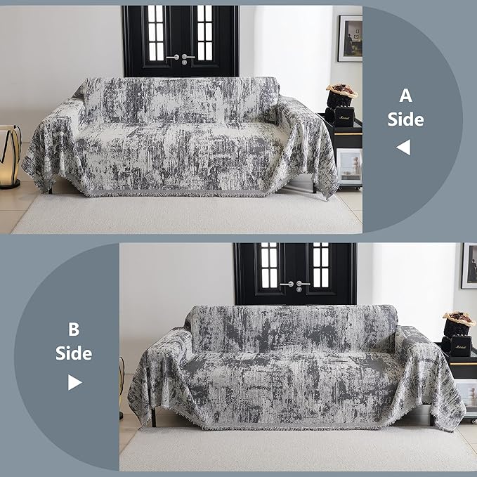 MYSKY HOME Boho Couch Cover for Dogs Washable Deep Grey Abstract Couch Sofa Protector for Loveseat Sofa Pets Friendly Chenille Geometric Sofa Covers Soft Durable Farmhouse Sofa Slipcovers, 71" X102"