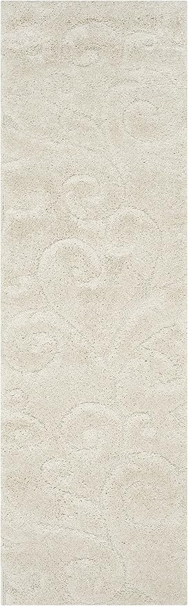 SAFAVIEH Florida Shag Collection Runner Rug - 2'3" x 13', Creme & Creme, Scroll Design, Non-Shedding & Easy Care, 1.2-inch Thick Ideal for High Traffic Areas in Living Room, Bedroom (SG455-1111)