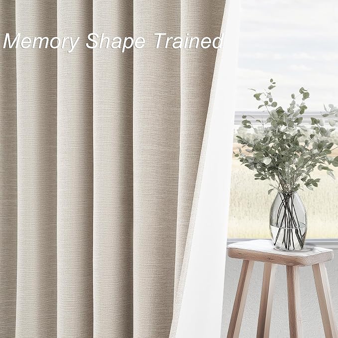Topfinel Oatmeal Linen Blackout Curtains 96 Inches Long 8 FT Tall 2 Panels - Image 3