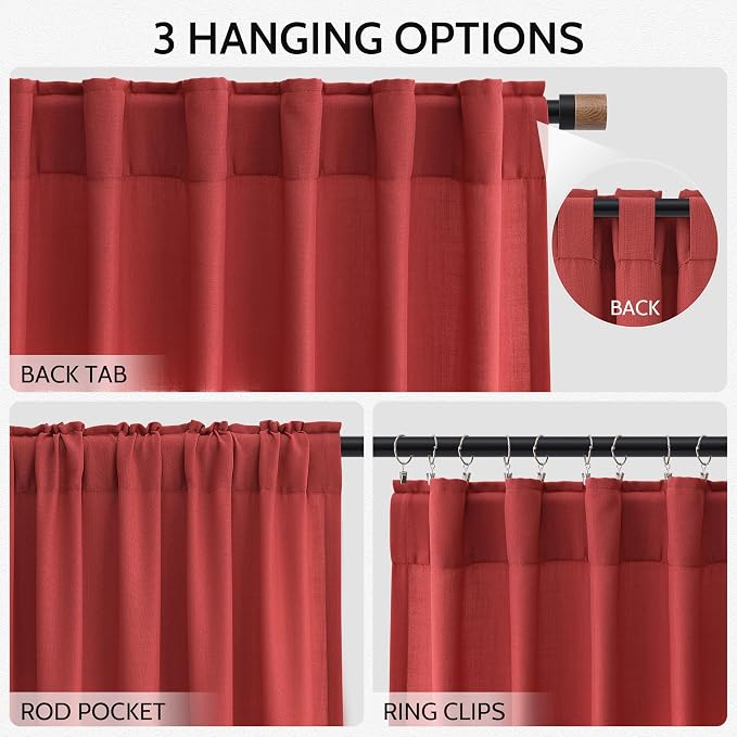 Nanspring Christmas Red Linen Curtains 96 Inches Long - Image 2
