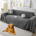 HAOMAIJIA Faux Fur Sofa Covers Couch Covers for 3 Cushion Couch Sofa Pet Friendly Soft Non Slip Couch Cover for Dogs Washable Sectional Couch Covers L Shape Furniture Protector (Grey, 91"x150")