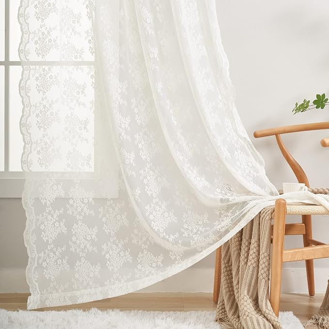 YJ YANJUN Vintage Lace Curtains 63 Inches Length- Elegant Victorian Floral - Image 3