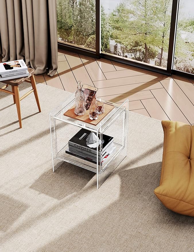 Acrylic Nightstand Colorful Bedside Table with Open Storage Shelf,Clear Side Table for Living Room (1, Clear)