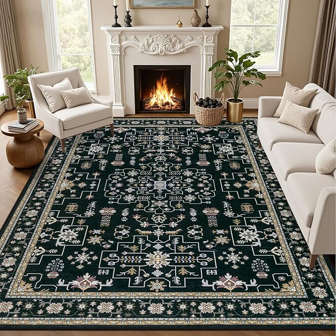 Area Rugs 9x12 Living Room Rug: Washable Rug Soft Vintage Boho Medallion Carpet by EXPEDIX