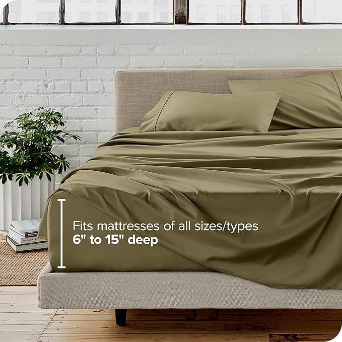 Bare Home Queen Sheet Set - Luxury 1800 Ultra-Soft Microfiber Queen Bed Sheets - Double Brushed - Deep Pockets - Easy Fit - 4 Piece Set - Bedding Sheets & Pillowcases (Queen, Olive)