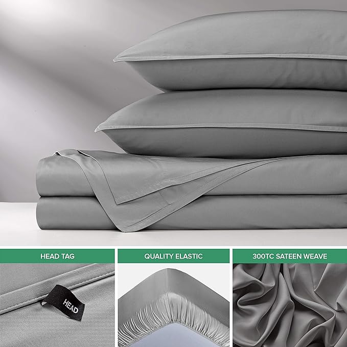 Full Sheets by Pure Bamboo, Genuine 100% Organic Viscose Derived from Bamboo Bed Sheet Set, Luxuriously Soft & Cooling, Double Stitching, Lifetime Quality Promise (Full, Stone Grey)