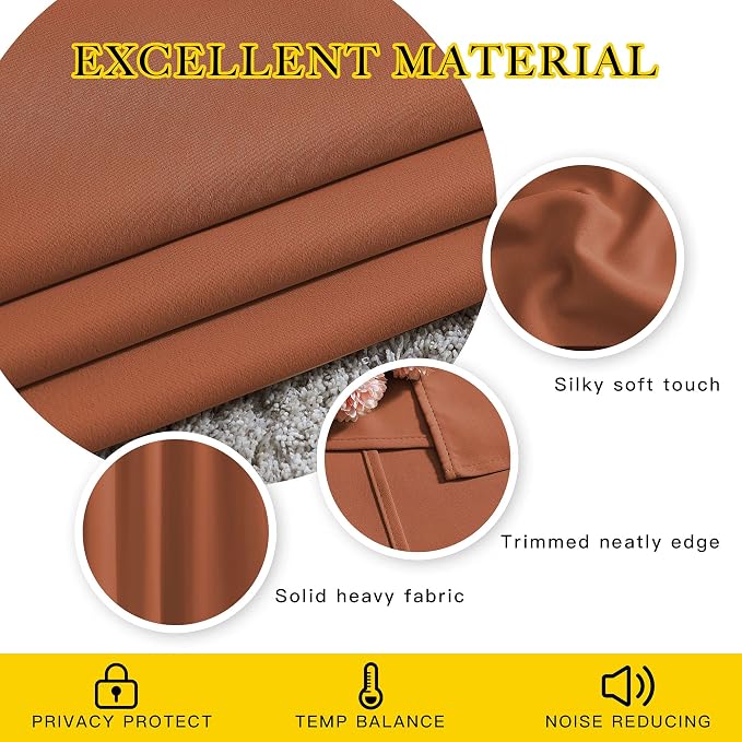 NICETOWN Blackout Burnt Orange Curtains 63 inch Length 2 Panels - Image 4