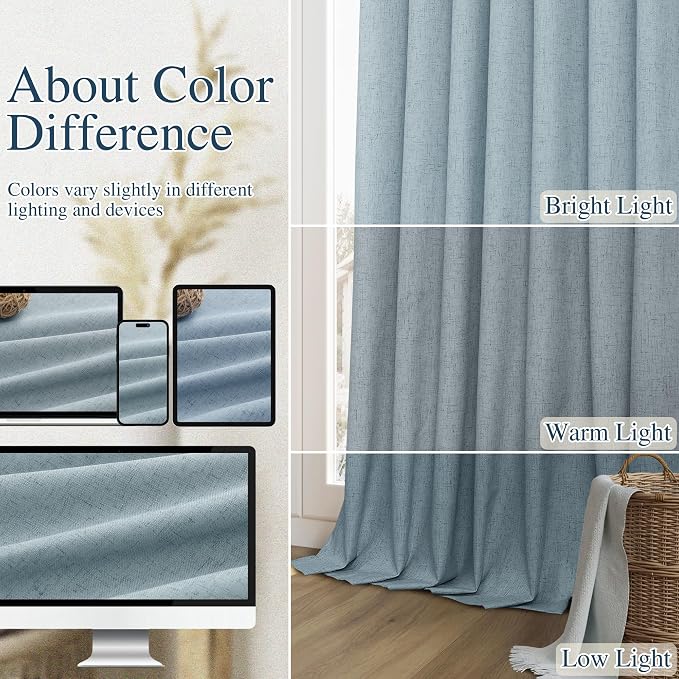 Guken 100% Blackout Linen Curtains 90 Inch Length 2 Panels Set - Image 7