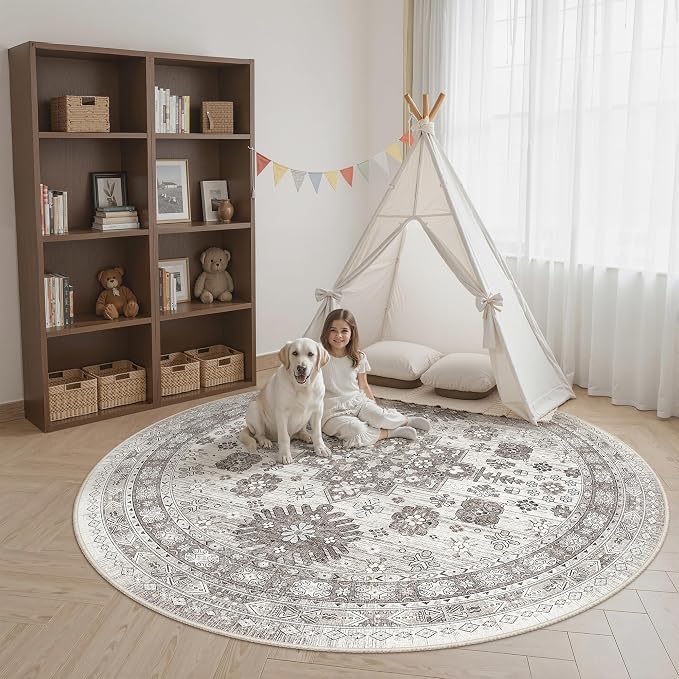 zesthome 9ft Round Rugs for Living Room, Non-Slip Washable Round Area Rugs - Image 4