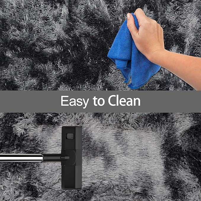 Black Grey Tie-Dyed Rug for Living Room 6x9 Fluffy Area Rug Mat Bedside Throw - Image 7