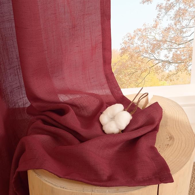 BGment Burgundy Linen Curtains 84 Inch Length - Image 7