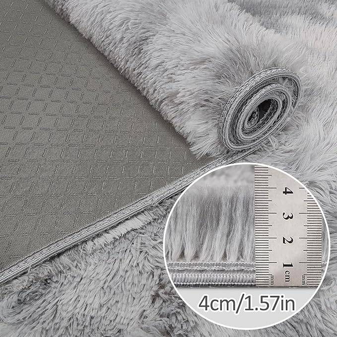 Super Soft Fluffy Living Room Area Rug 2x10 ft Tie-Dyed Light Grey Shaggy Furry - Image 5