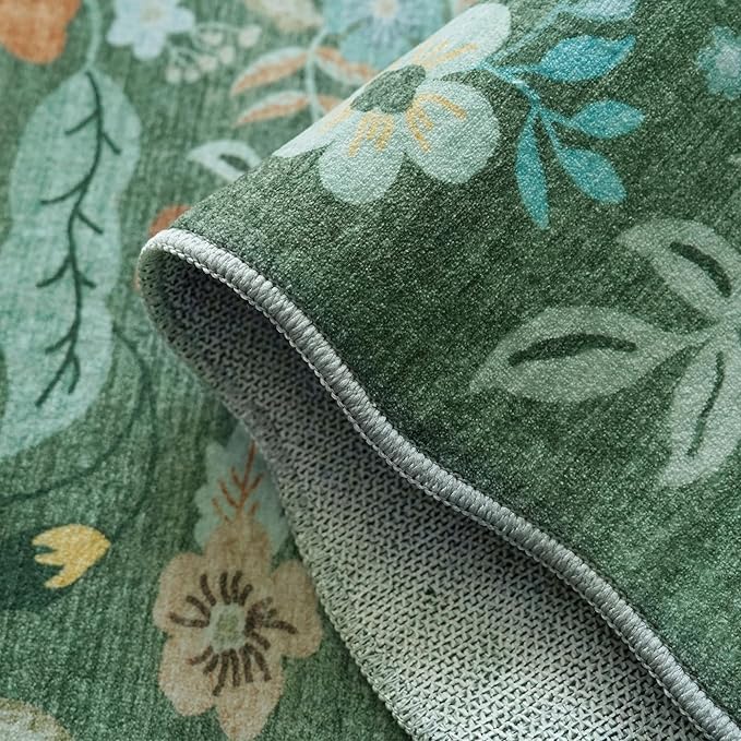 Washable Floral 2x4 Area Rug: Indoor Soft Scalloped Carpet - Image 3