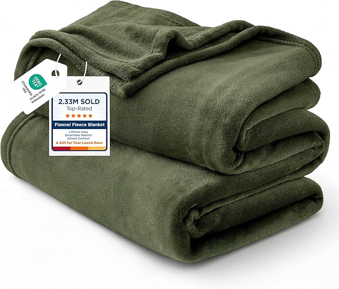 Bedsure Fleece Blanket Queen Blanket Olive Green by BEDSURE