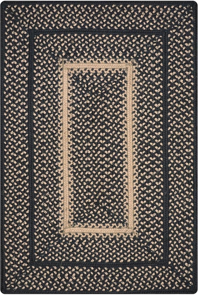 Homespice Manchester Black Braided Area Rugs, Jute, 5x8' Rectangle - Perfect Country Primitive Decor for Dining Room, Bedroom, Everywhere