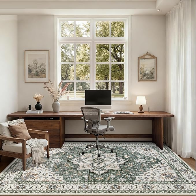 Area Rugs 10x12 Living Room Rug: Washable Rug Soft Vintage Boho Medallion - Image 5