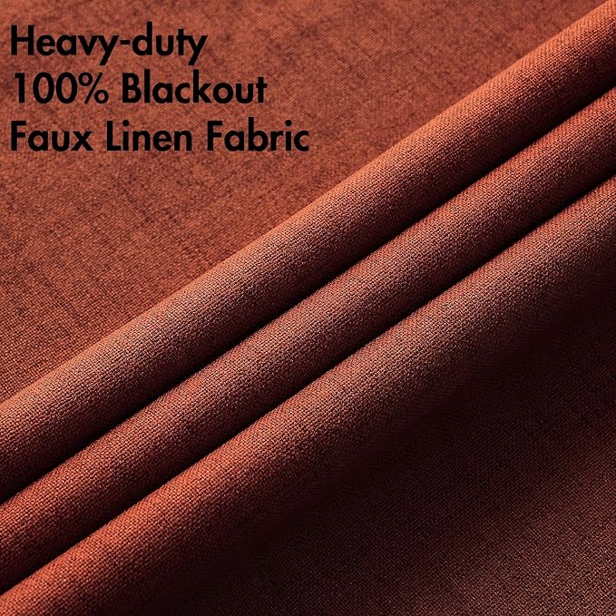 MIULEE 100% Blackout Linen Curtains Thermal Insulated Burnt Orange Fall - Image 5