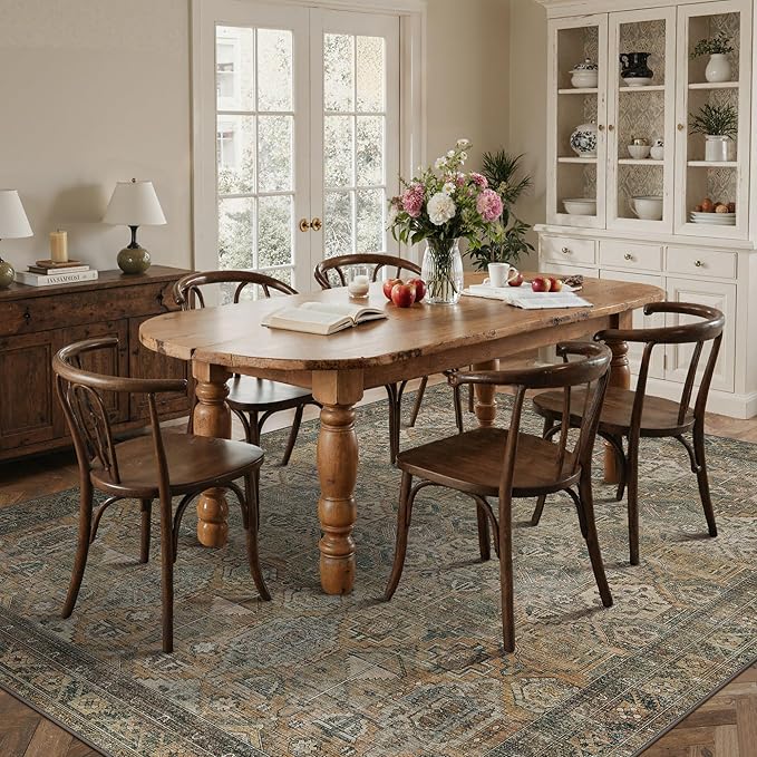 GENIMO 8x10 Area Rugs for Living Room, Machine Washable Non Slip Vintage Rugs, Low Pile Lightweight Chenille Print Rug for Bedroom, Dining Room, Home Office, Warm Taupe
