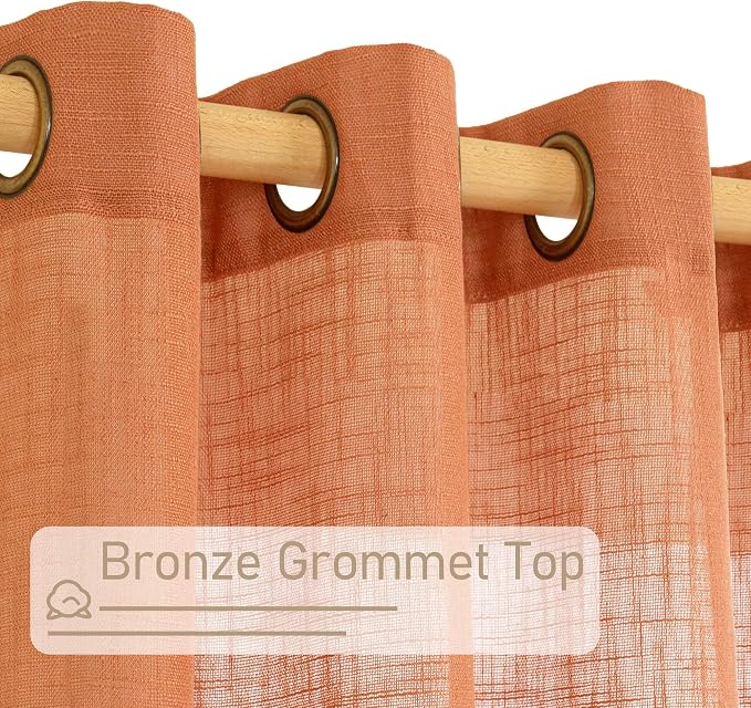 LAMIT Semi Sheer Linen Curtains 45 Inches Long, Bronze Grommet Light Filtering - Image 4