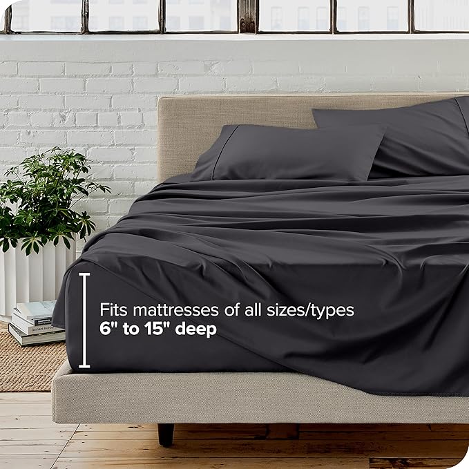 Bare Home Short Queen Sheet Set - 1800 Ultra-Soft Microfiber - Double Brushed - Deep Pockets - Easy Fit - 4 Piece Set - Bed Sheets (Short Queen, Forged Iron Grey)