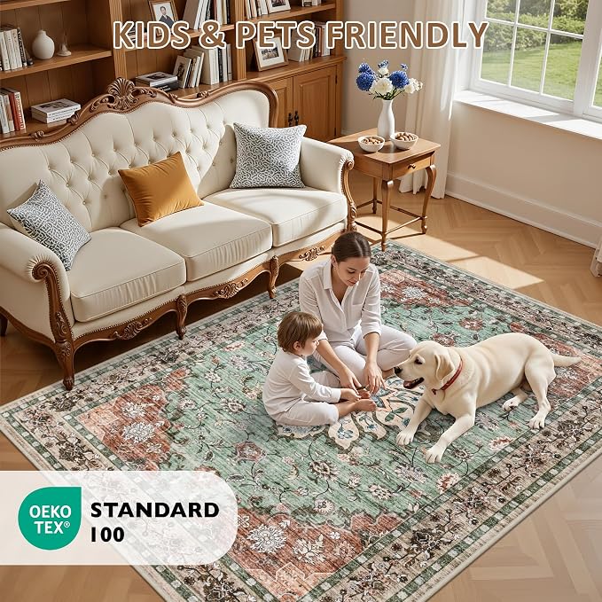 4x6 Area Rugs for Living Room: Washable Rug Soft Vintage Distressed Floral - Image 8