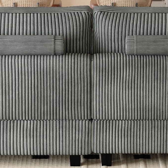 Eafurn 132.68" Oversized L Shaped Modular Sectional Sofa Couch with Reversible Chaise Lounge Daybed, Modern Corduroy Upholstered Corner Lounge Couch with Thick Cushions and Headrest