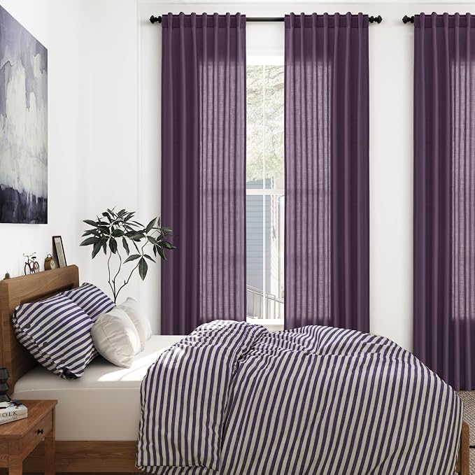 Nanspring Plum Linen Curtains 96 Inches Long 2 Panels Set - Image 7