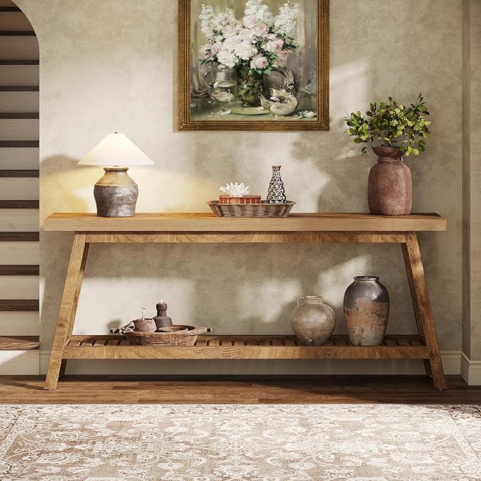 Tribesigns 70.86-Inch Console Table for Entyrway, Farmhouse 2-Tier Entry Entrance Table, Narrow Long Sofa Table Behind Couch, Light Brown