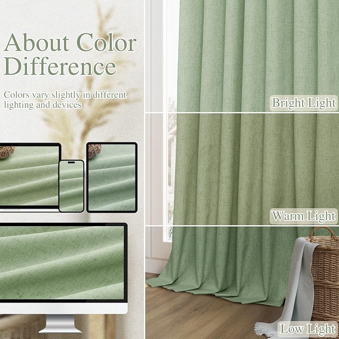 Guken 100% Blackout Linen Curtains 100 Inch Length 2 Panels Set - Image 7