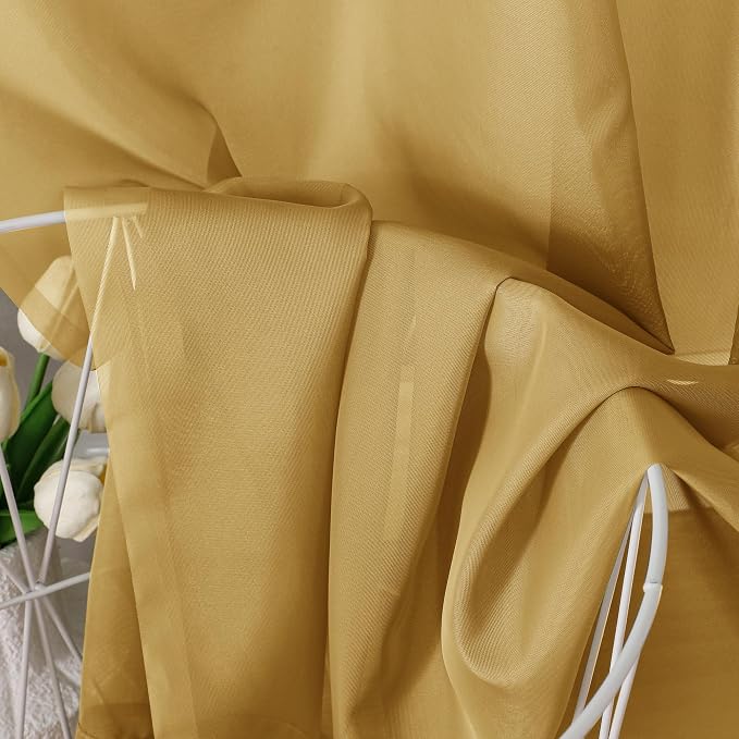 Aiyufeng Gold Sheer Curtains 63 Inch Length 2 Panels Set, Light Filtering Gold - Image 8