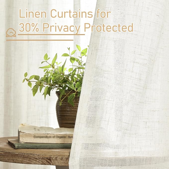 LAMIT Cream Linen Curtains 84 inch Length 2 Panels, Light Filtering Semi Sheer - Image 5