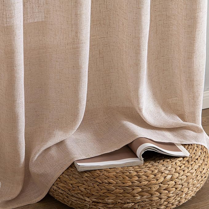 MIULEE Natural Beige Linen Curtains 96 Inches Long 2 Panels - Image 7