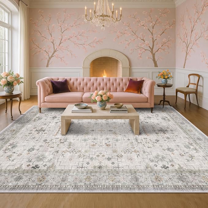 Hazo Haus Boho Light Grey Living Room Rug 10x12 by HazoHaus