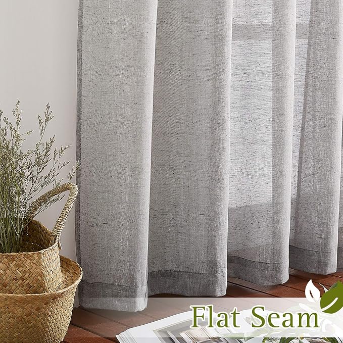 NICETOWN Faux Flax Linen Sheer Curtains 96 inch Long, Grommet Rustic Flax Semi - Image 6