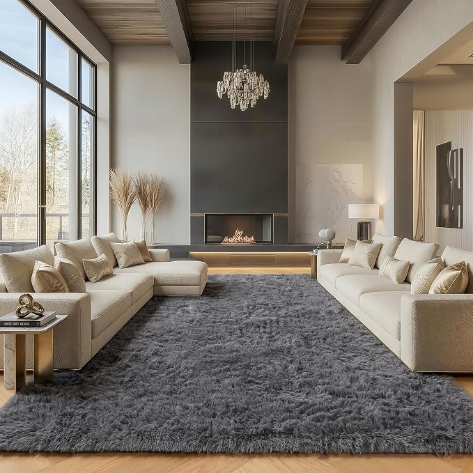 ONASAR Grey Area Rugs 9x12 Living Room, Soft Plush Thick Shaggy Big Floor Carpet by ONASAR