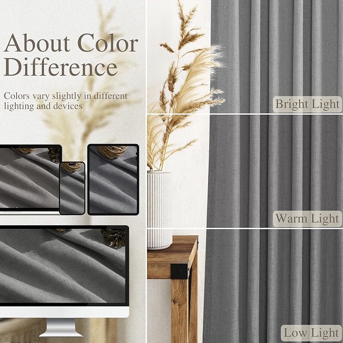 Nanspring Dark Gery Linen Curtains 63 Inches Length - Image 3