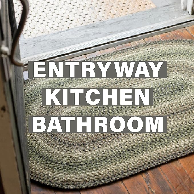 Homespice Pinecone Rustic Braided Rugs 20x30 - Oval Green Kitchen Rug of Jute for Country Decor