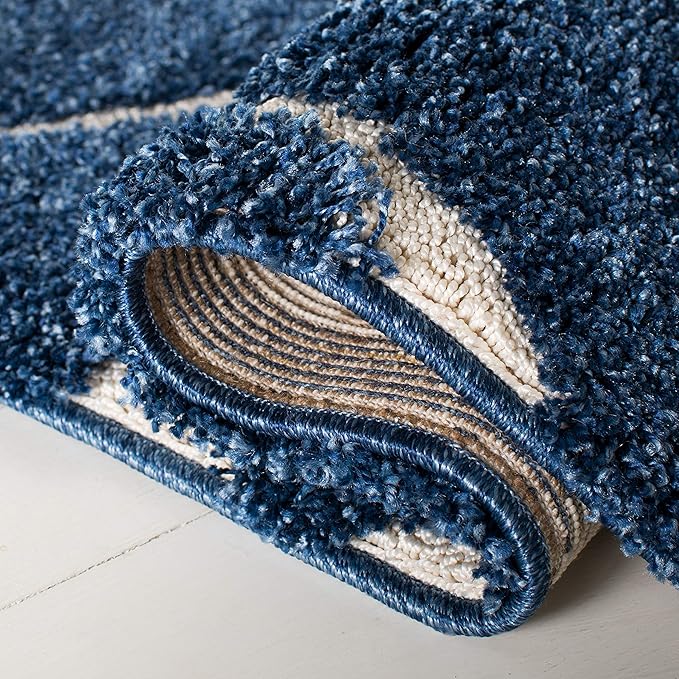 SAFAVIEH Florida Shag Collection Area Rug - 4' Square, Dark Blue & Cream, Scroll Design, Non-Shedding & Easy Care, 1.2-inch Thick Ideal for High Traffic Areas in Living Room, Bedroom (SG455-6511)
