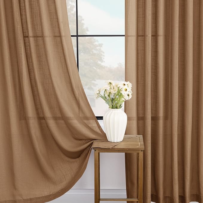 Brown Curtains for Living Room Back Tab Modern Farmhouse Semi Sheer Curtains 84 - Image 4