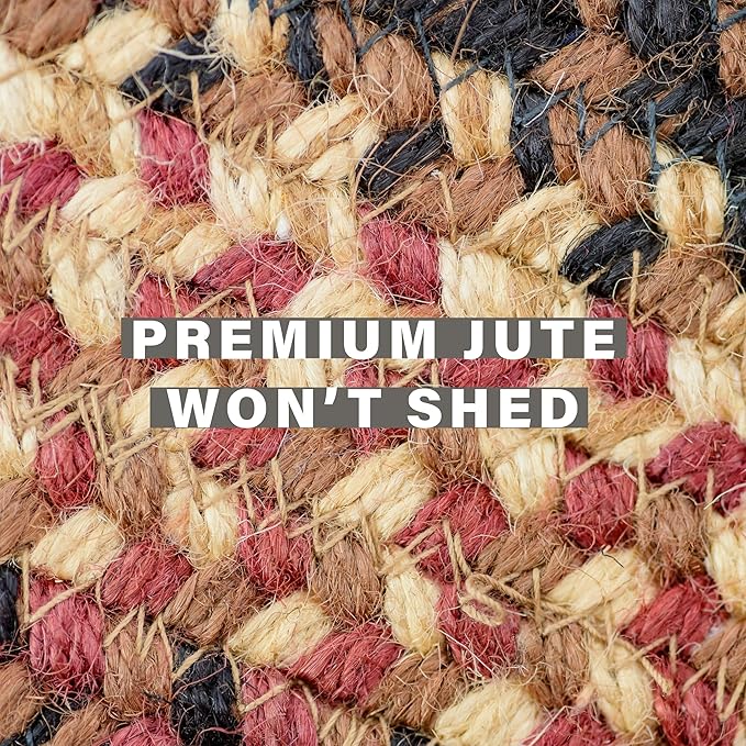 Homespice Prescott Jute Braided Rugs 6x9' - Country Style Red and Black Rugs for Living Room for Primitive Decor