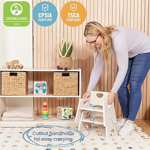 ECR4Kids Stackable Wooden Toddler Chair, 6in, Kids Furniture, White Wash, 2-Pack