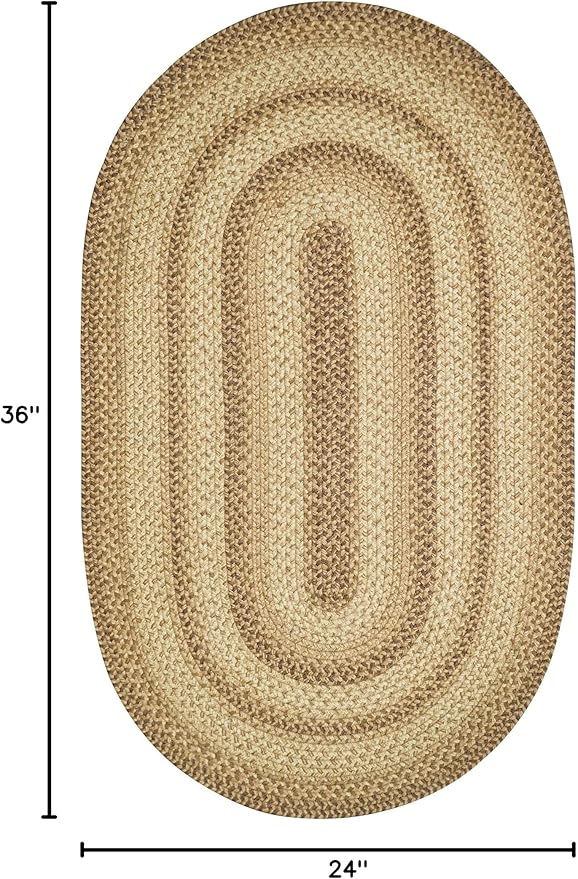 Cookie Dough Brown Oval Braided Rug, 2x3' - Handmade with Jute, Warm Country Farmhouse Decor, Perfect for Bathrooms and Entryways - Reversible and Easy to Clean