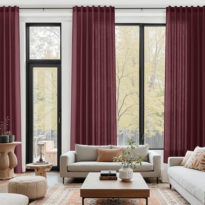 Nanspring Burgundy Linen 112 Inch Curtains - Image 6