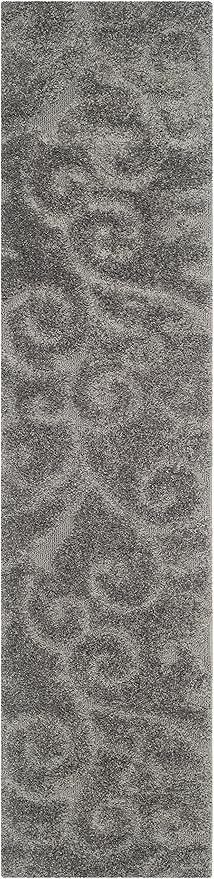 SAFAVIEH Florida Shag Collection Runner Rug - 2'3" x 21', Grey, Scroll Design, Non-Shedding & Easy Care, 1.2-inch Thick Ideal for High Traffic Areas in Living Room, Bedroom (SG455-8013)